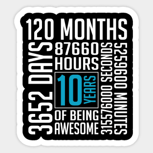 10th Birthday Vintage Retro T Shirt 120 Months Sticker